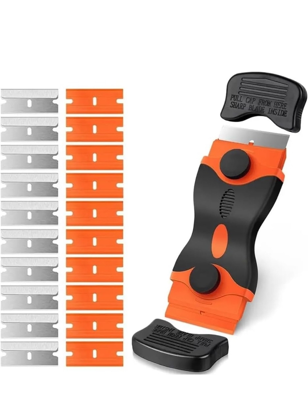 2-In-1 Razor Scraper Tool Orange & Black Multi-Purpose with Replacement Blades